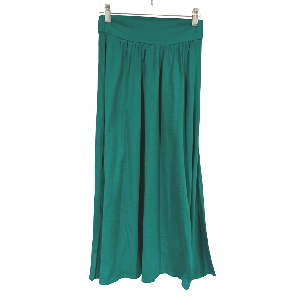 New York & Company Green 100% Cotton Maxi Skirt XS Elastic Waist Jersey Knit